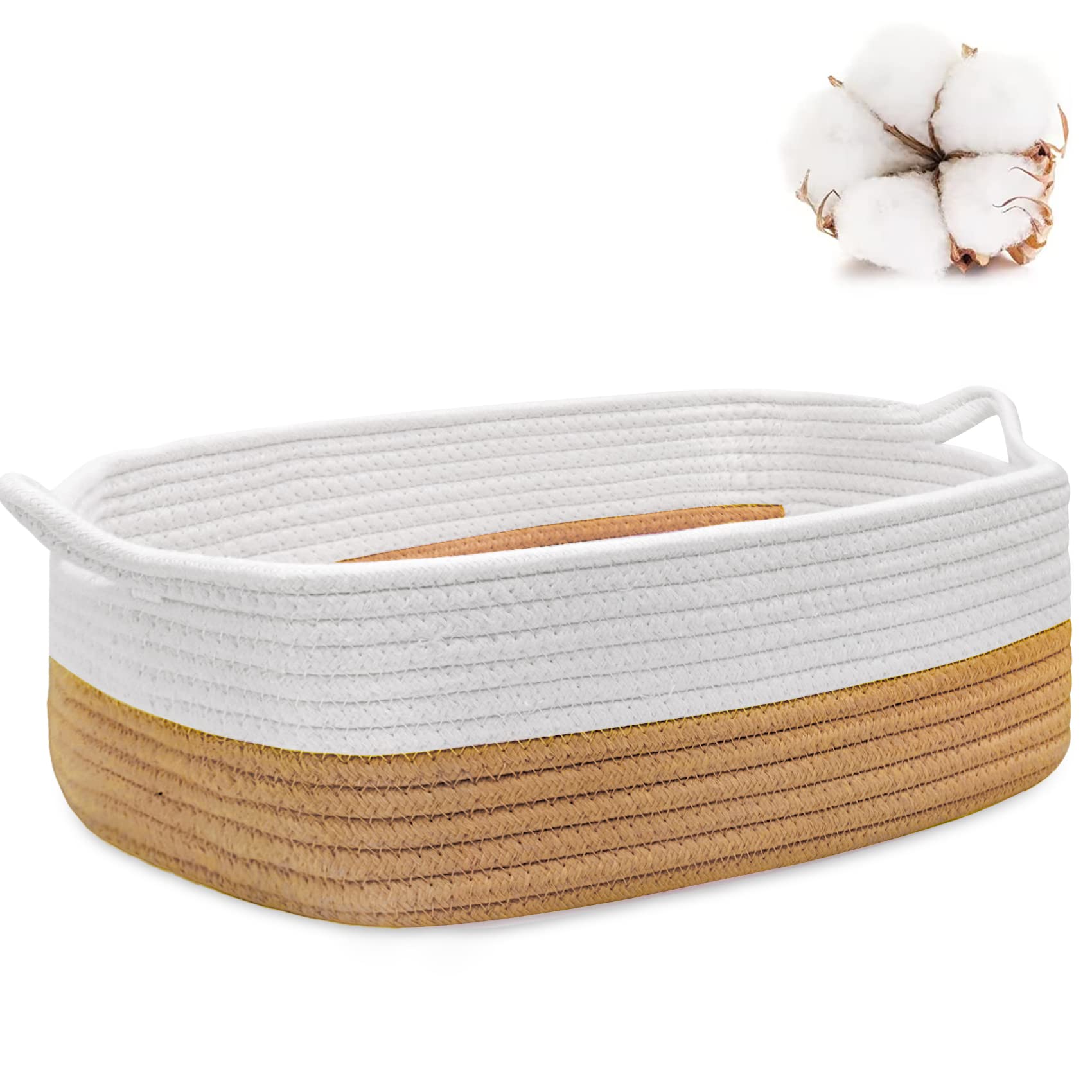 Abenkle Rope Storage Basket, 14.2''X 11''X 5.1'' Cotton Woven Dog Cat Toy Bins, Cube Soft Baskets With Handles, Decorative Shelves Closet Organizing For Nursery Laundry Bedroom Bathroom